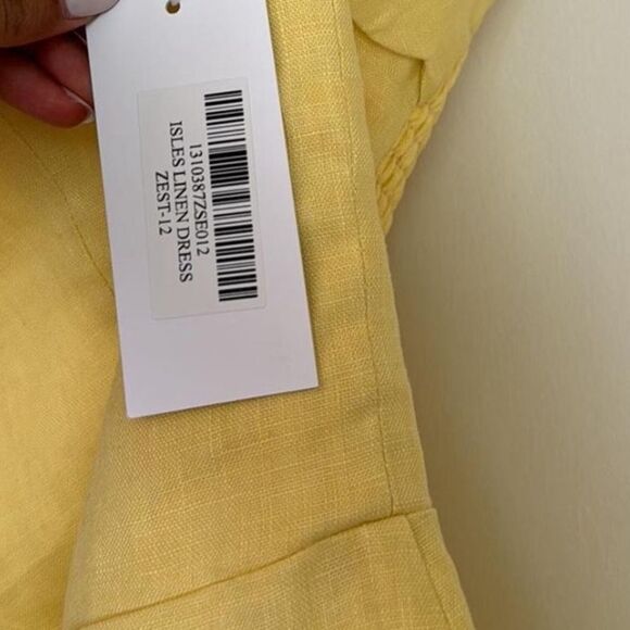 Reformation Isles Linen Mini Scallop Edge Strapless Dress Zest Yellow Sz 12 - Picture 4 of 5